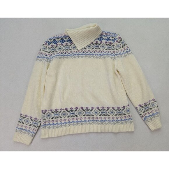 Alfred Dunner Women's Sweater Size M Ivory Cream Chenille Fair Isle Pullover - Picture 13 of 14